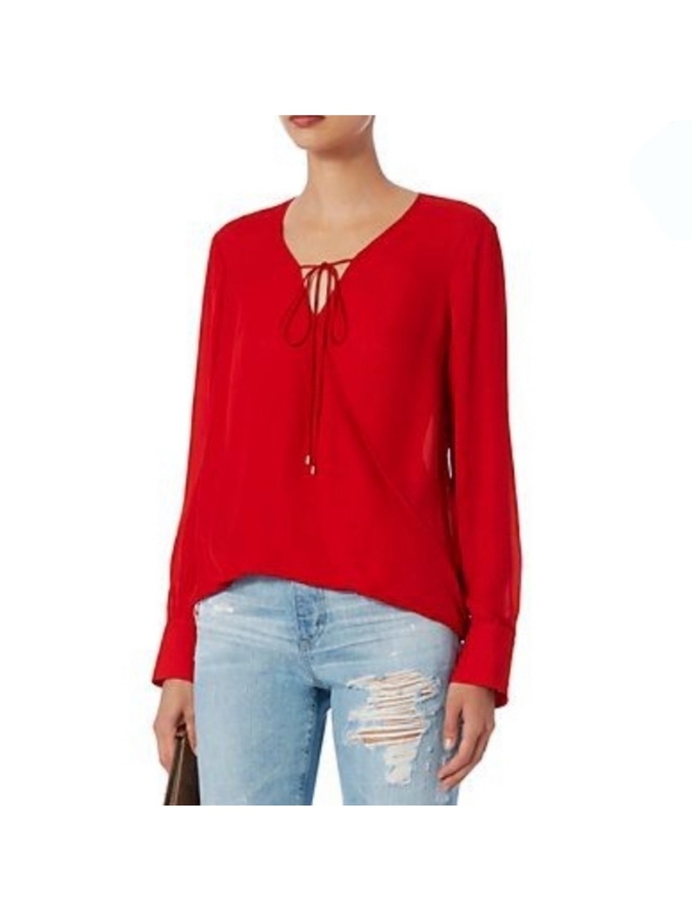 Derek Lam 10 Crosby Red Silk Wrap Front Long Sleeve Blouse Size 0